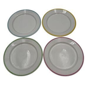 Duktig Ceramic Tea Plates Petit Fours Plates Set/4 Pink Yellow Blue Green Rims